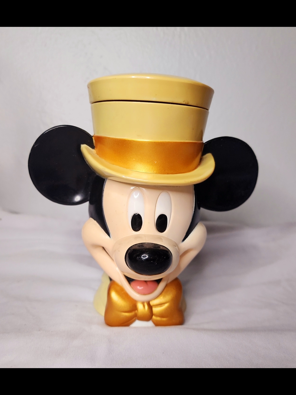 Vintage Disney On Ice Mickey Mouse Mug Plastic Cup w/ Lid & Handle Yellow Hat